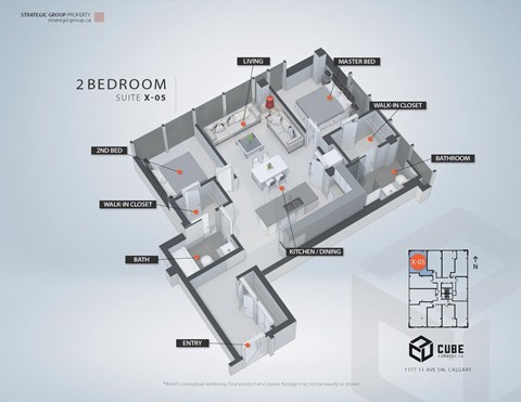 Floor plan for 2 beds, 2 baths
